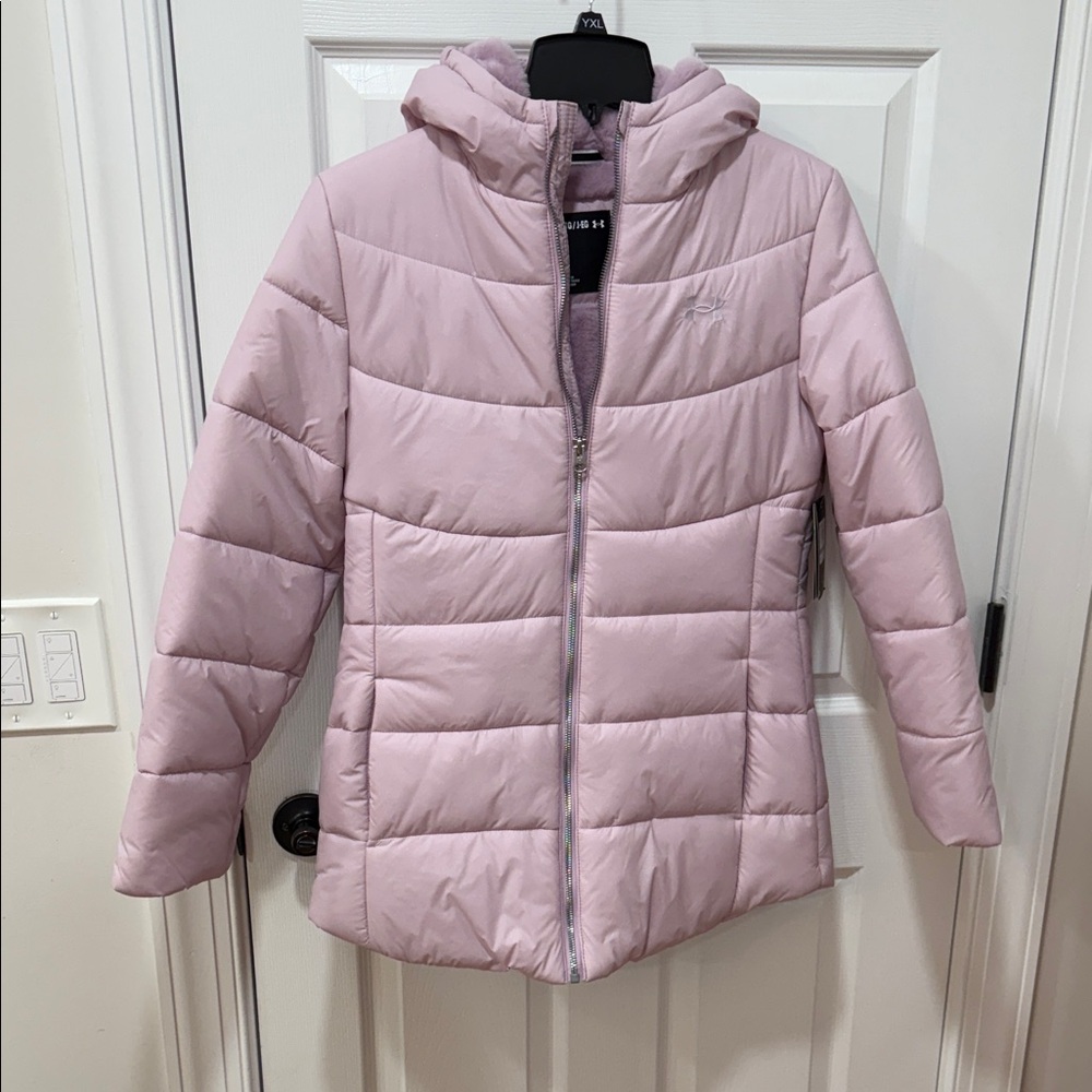 NWT Under Armour Light Pink/Lilac Kids Hooded Puffer Jacket - Picture 2 of 16
